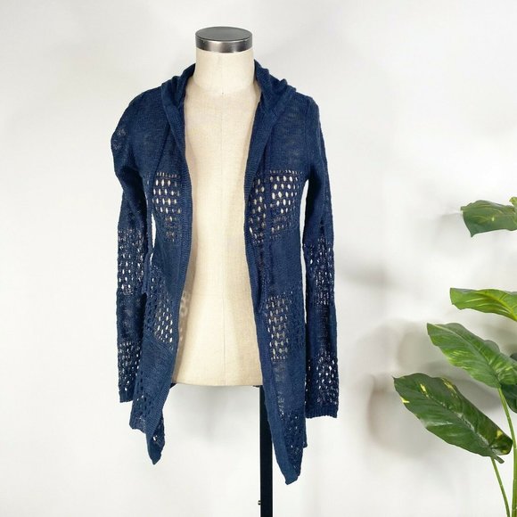 Pointelle Cardigan Sweater Xs Navy 